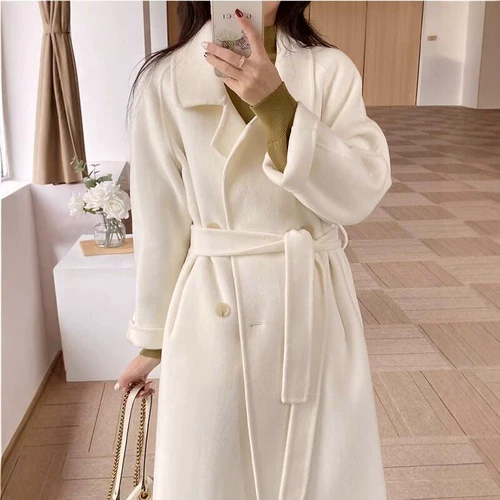 Шерстяное белое двусторонное кашемировое демисезонное шерстяное пальто, премиум класс, подходит для подростков