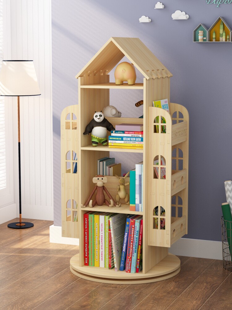 Creative solid wood rotating bookshelf Household floor baby children's toys storage Student small bookcase storage shelf