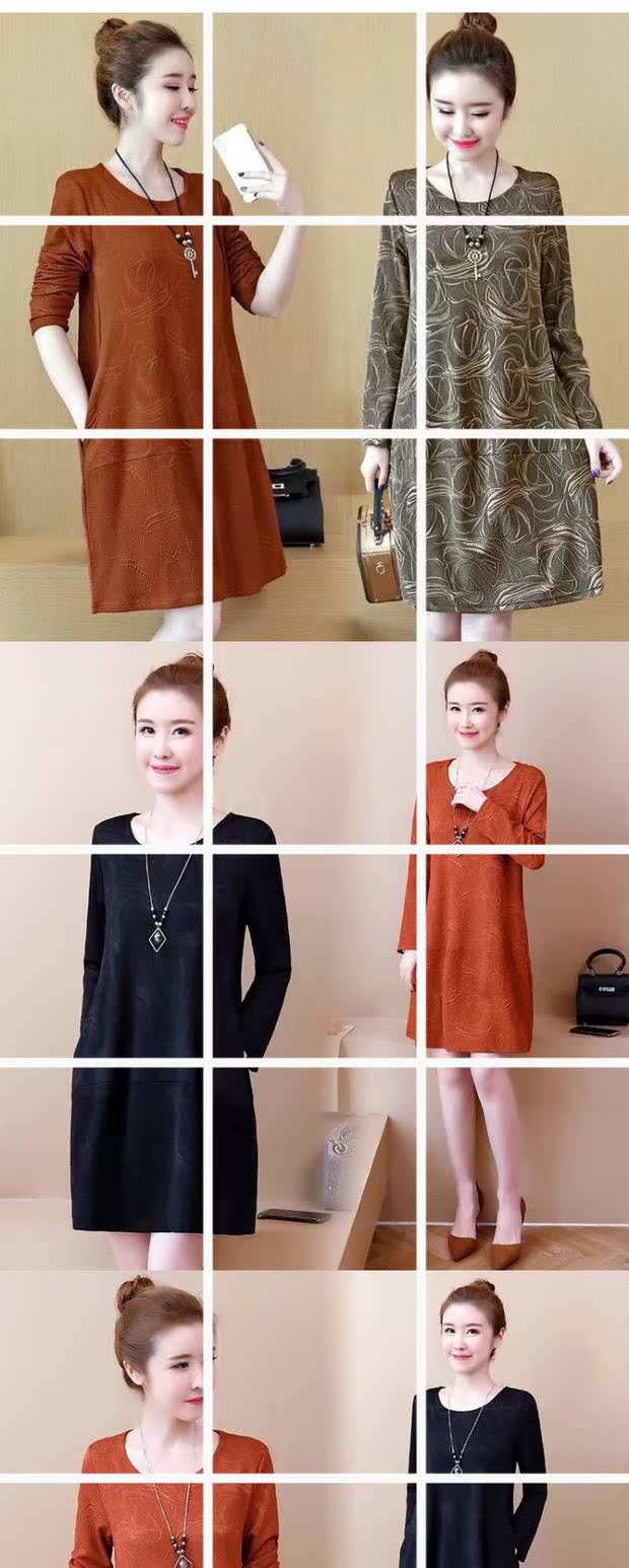 Quần lửng nữ size lớn mm2018 Quần áo thu đông mới che bụng tròn cổ áo len dài tay in họa tiết váy công chúa cho bé