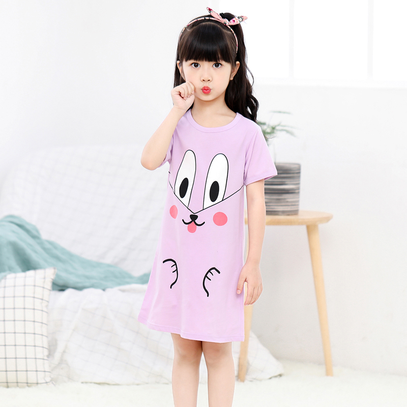 Summer childrens cô gái pajama ngủ váy cotton mỏng váy ngắn tay của những bộ quần áo nhà bé bé lớn.