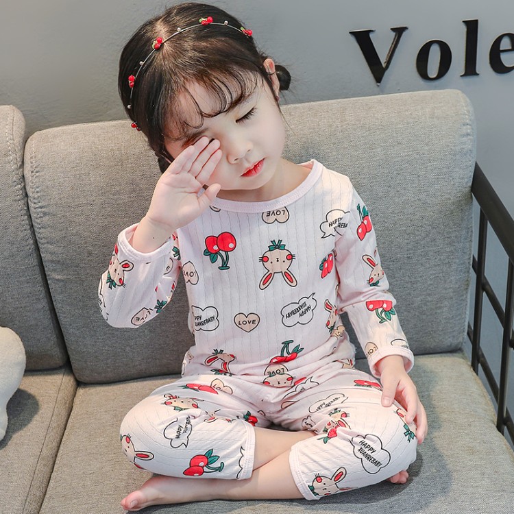 Cô gái pajamasummer thiết cotton mỏng dài sleeve0 quần áo trẻ em nhà 1-2-3 tuổi 4 cô gái mùa xuân mùa thu 5.