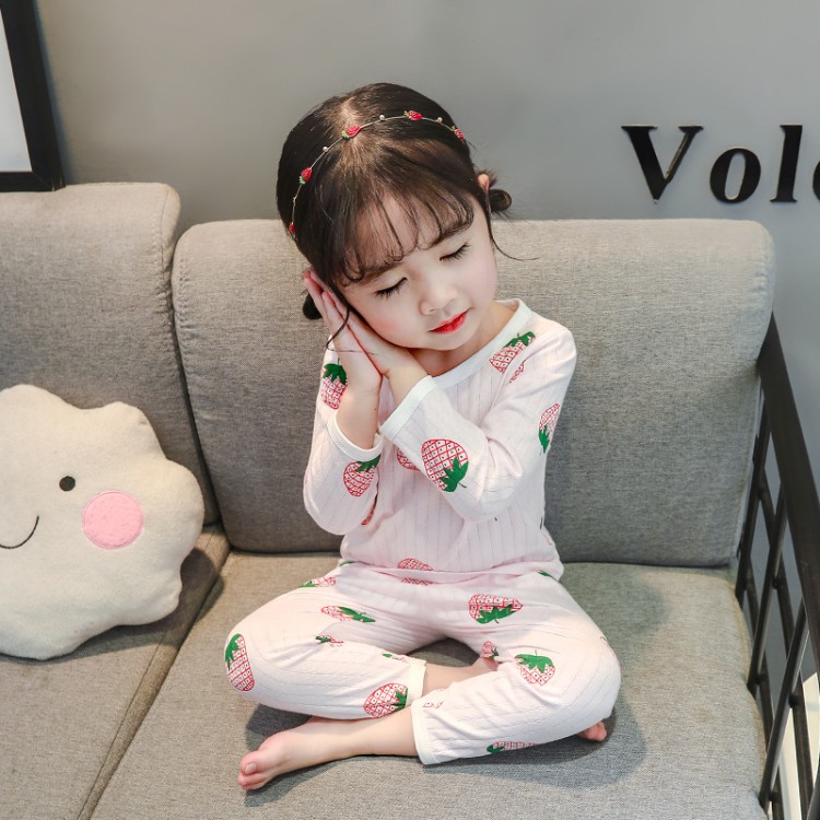 Cô gái pajamasummer thiết cotton mỏng dài sleeve0 quần áo trẻ em nhà 1-2-3 tuổi 4 cô gái mùa xuân mùa thu 5.