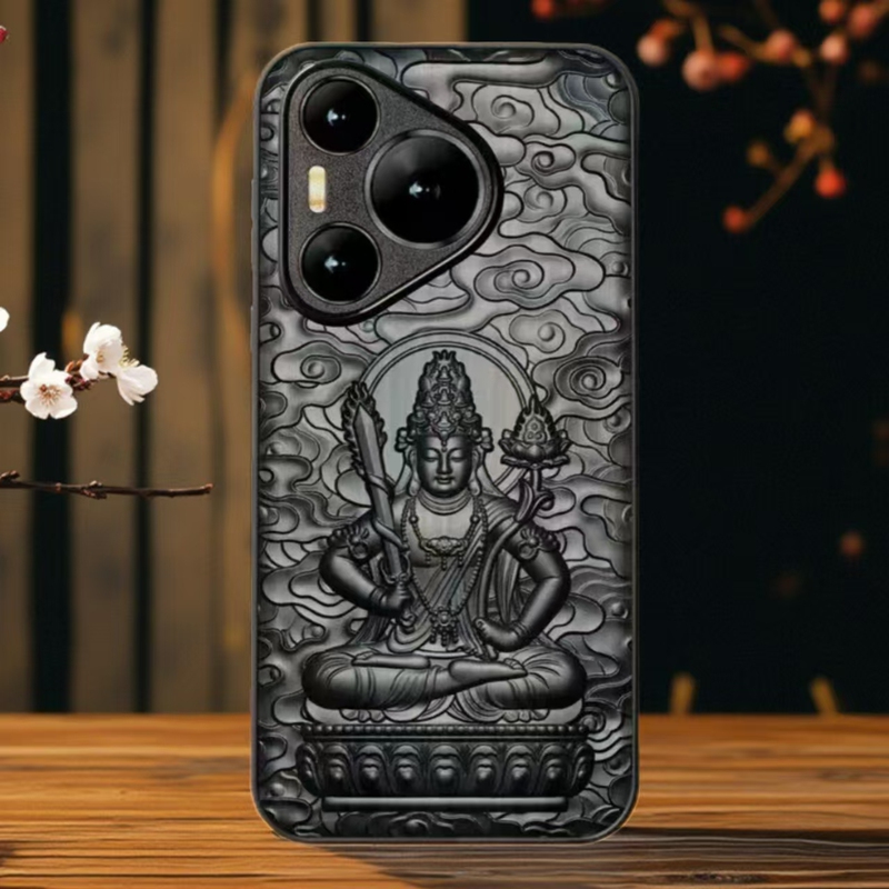 Twelve Zodiac Guardian Gods Huawei Pura 70 Wooden Phone Case P70Pro+ Full Coverage Anti-Fall Protective Case Huawei Pura80 Ultra Purple Sandalwood Embossed Creative Personality Suitable for Men and Women