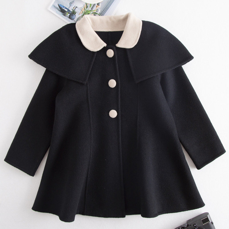 Girl Cashmere Large Cloak Cloak Cape Autumn Winter Foreign Palate Baby Boy Clothing Thickened Double Face Children Pure Wool Coat