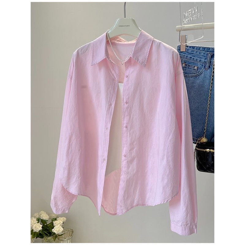 Versatile Tops, Pure Cotton Shirts, Women's Summer Wear, New Korean Style Loose Button Design, Long-Sleeved Sun Protection Shirt Jacket