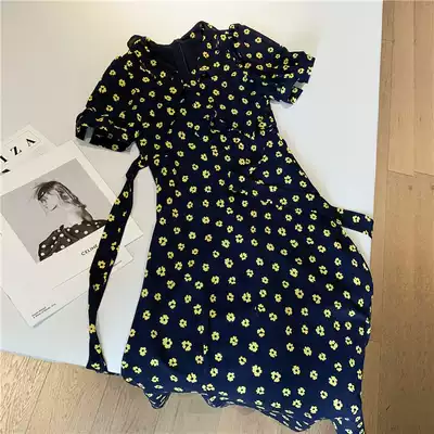 Little Daisy floral chiffon dress 2021 summer Korean version of French V-neck lace-up waist knee skirt children
