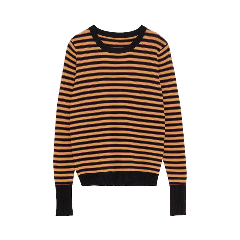 Mùa thu za nữ tròn cổ dài tay kết cấu khâu áo len sườn len ra9667205 9667/205 áo cardigan