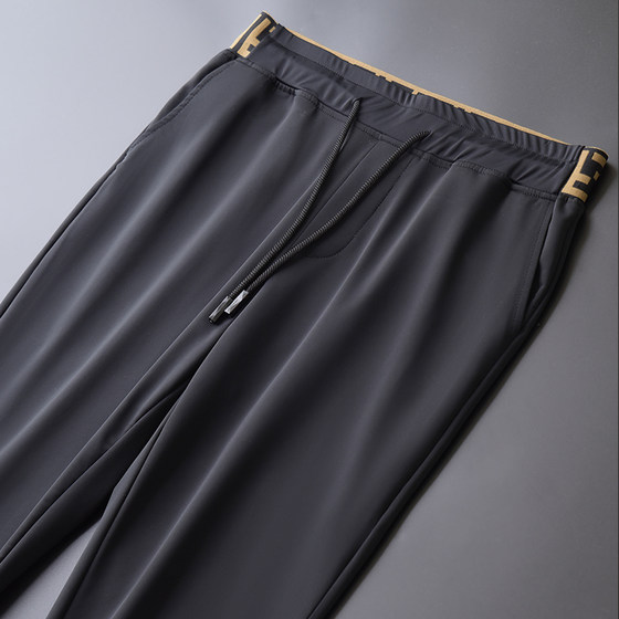 Ice silk pants men's summer thin European station sweatpants anklet nine-point pants men's casual pants quick-drying sports pants