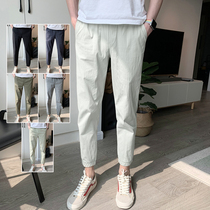 8-point pants Mens pants Summer nine-point pants thin eight-point pants trend Wei pants pure cotton casual pants drawstring foot 9-point pants