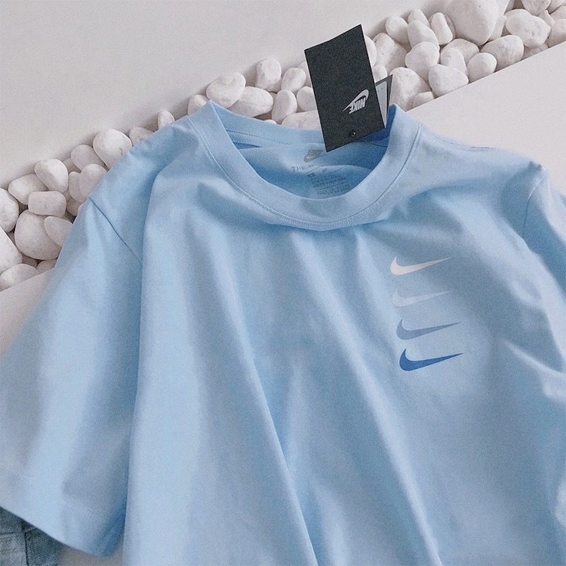 Summer Nike T-Shirt for Women, Loose Round Neck Top, Gradient Four-Stripe Couple Short-Sleeve Casual Sports Short-Sleeve Shirt for Men