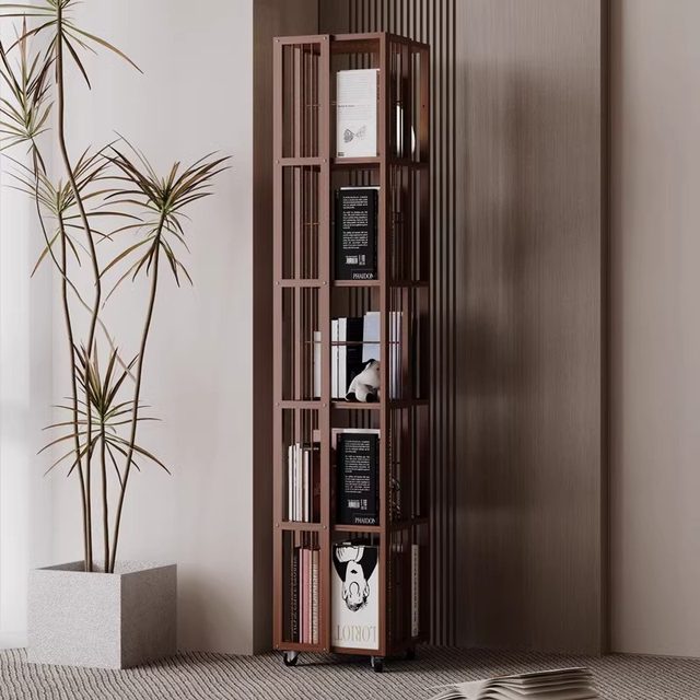 Rotating bookshelf Home living room movable multi-layer storage shelf Solid wood space-saving storage artifact Simple bookcase