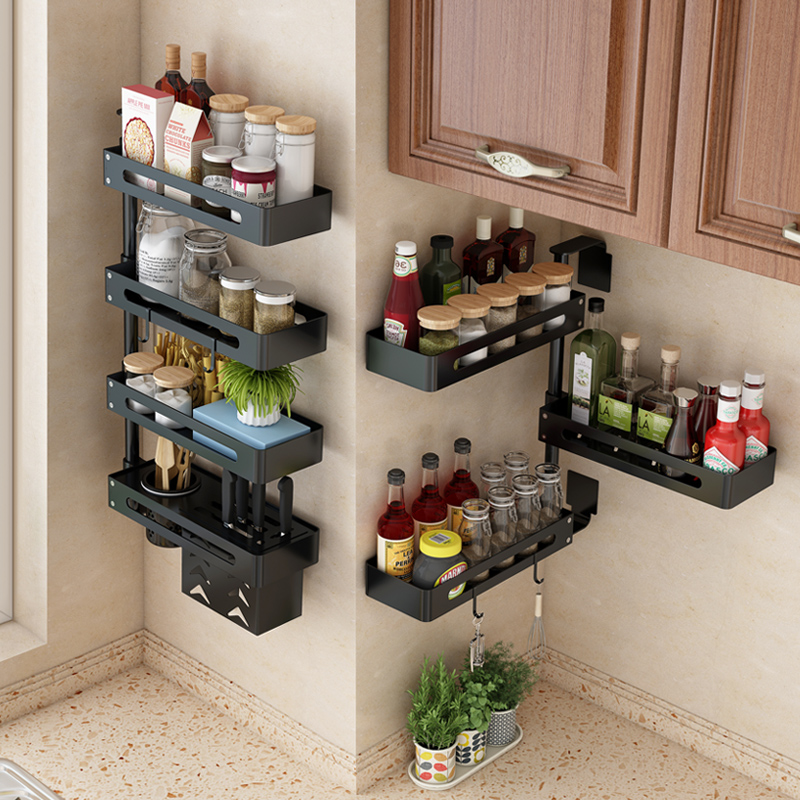 Rotating seasoning tank rack kitchen rack wall hanging corner seasoning folding storage rack artifact knife holder hanger