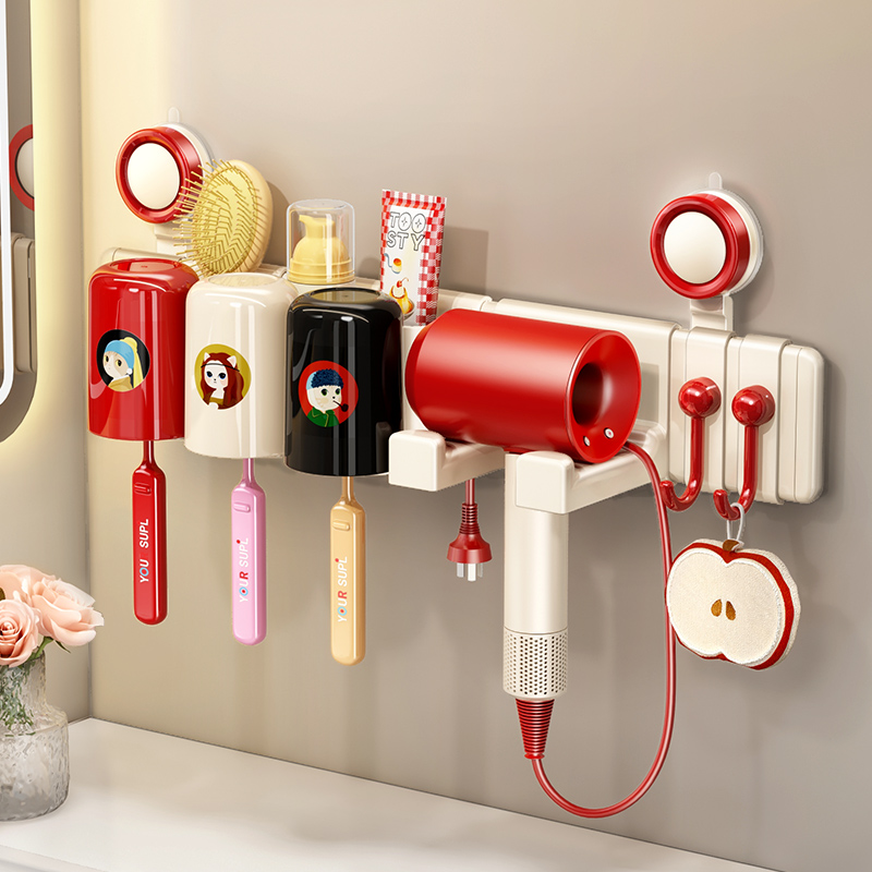 ドーパミン吸盤歯ブラシラックバスルーム壁掛けパンチフリーヘアドライヤーブラケットウォッシュカップホルダーセット