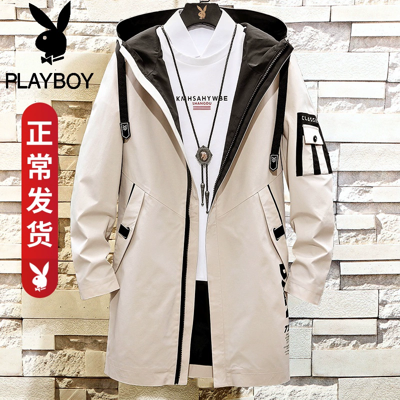 Áo khoác nam Playboy mùa xuân và mùa thu phong cách Hàn Quốc quần áo hợp thời trang áo gió giữa mùa xuân áo khoác nam - Áo khoác