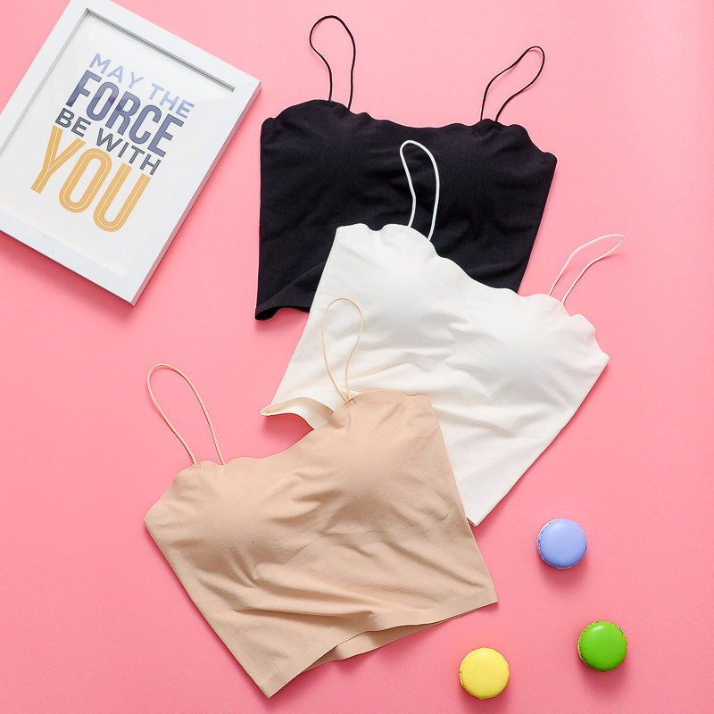 Black cotton vest women's long version of beautiful back thin shoulder strap small sling anti-light belt chest pad