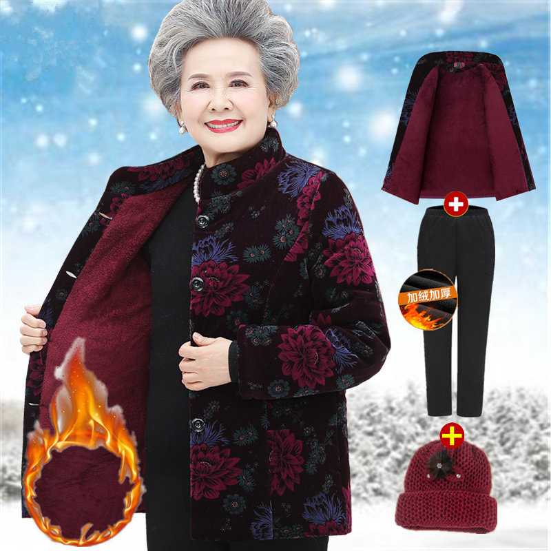 Grandma dress cotton clothes for elderly clothes 60-70-80-year-old 80 Mom autumn winter clothing old ladies' lady's cotton padded jacket