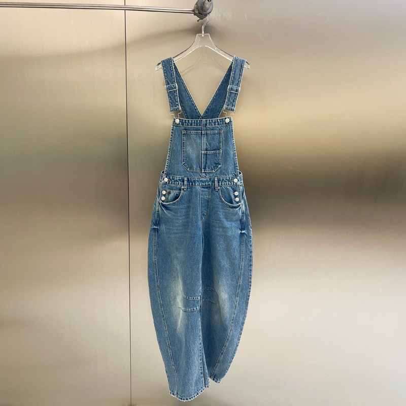 Fan Leona Energetic Girl Vintage Distressed Scimitar Denim Overalls Women's Long Pants Jumpsuit Jeans