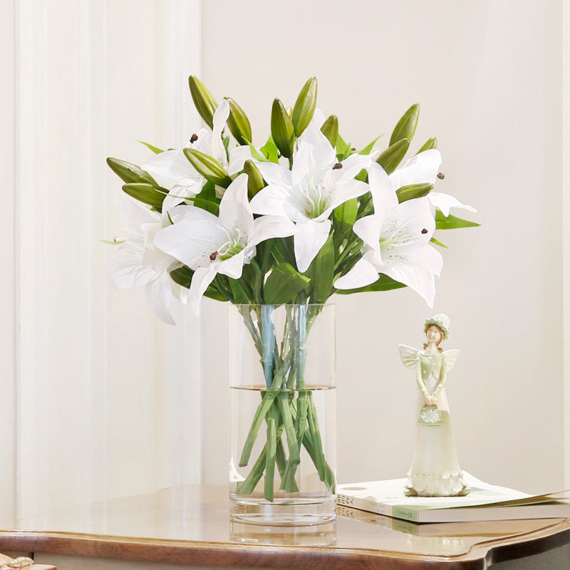 Emulated lily flower bouquet Flowers Bouquet Living-room Home Residence Decoration Flower Flower Arrangement Table Floral Dancing Lan Embroidered Ball-Taobao