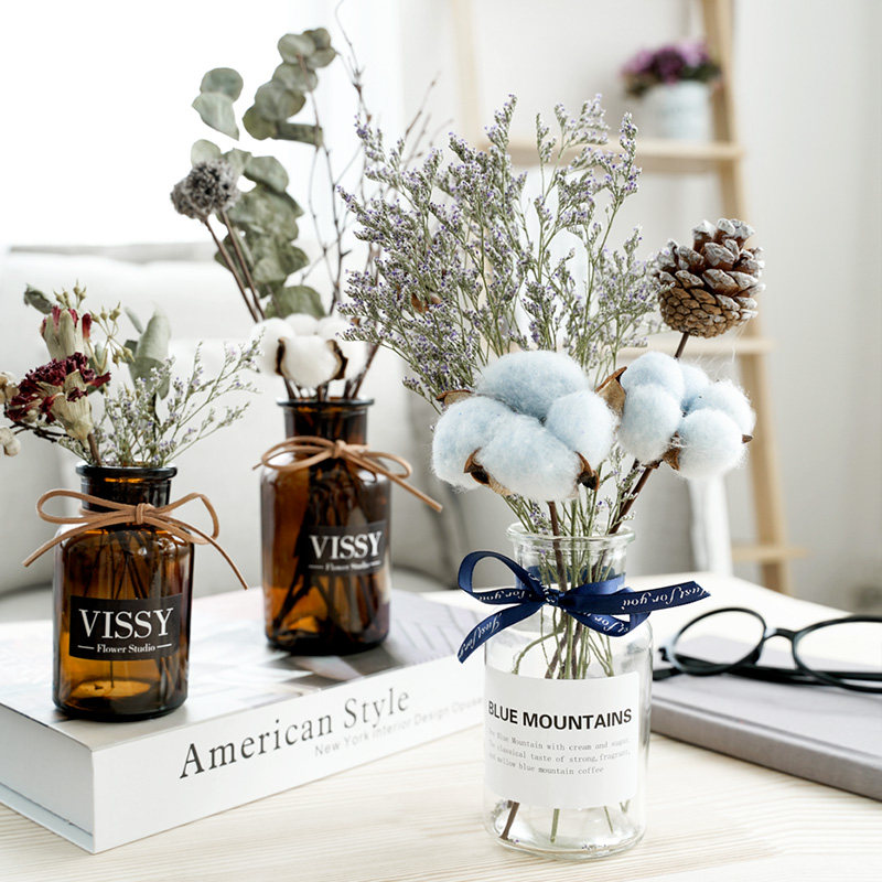 Meme Nordic net red dry flower suit vase flower-flower bouquet linen winehouse Decorative Item Tabletop Floral Pendulum-Taobao