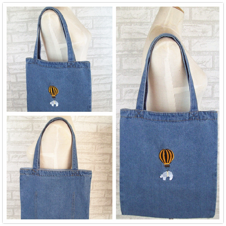 2022 new denim women's bag canvas bag large shopping bag ins shoulder bag mother bag student school bag lunch bag