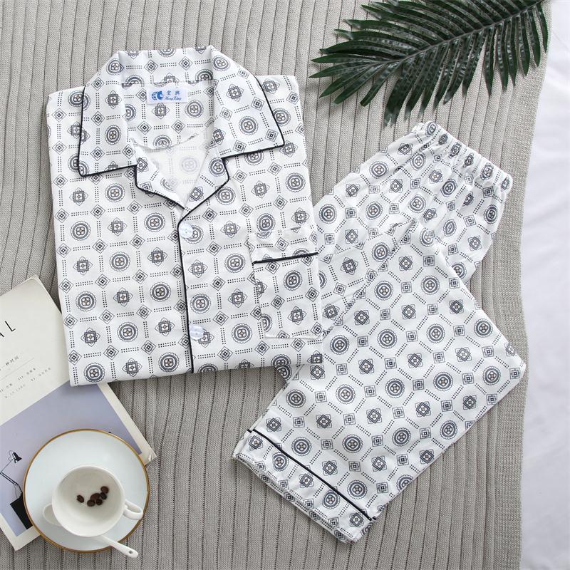 Mùa xuân và mùa thu bông đồ ngủ mens dài tay dân trẻ nhà áo khoác sọc kẻ sọc trung thu pajama symmy bộ.