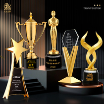 Metal trophy custom Oscar small Golden Man creative Crystal Trophy High-end atmosphere annual Meeting award lettering custom