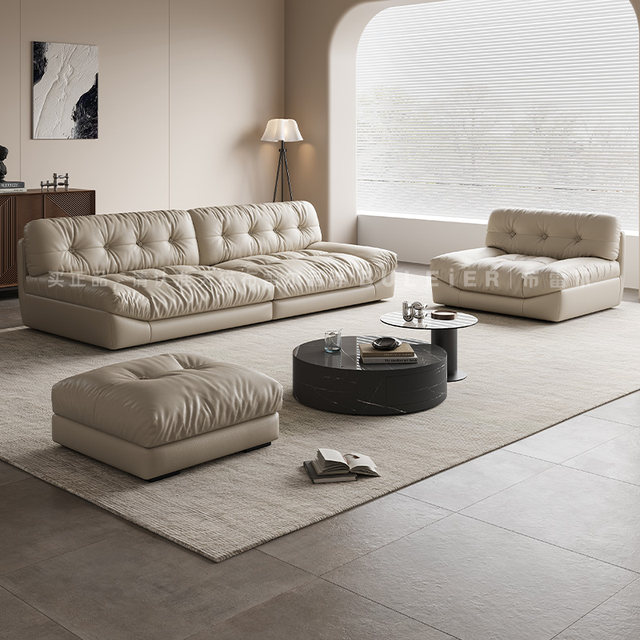 Breer Italian Minimalist Cloud Leather Sofa ຫ້ອງຮັບແຂກອາພາດເມັນຂະຫນາດນ້ອຍ Italian Light Luxury Combination Modern Leather Sofa TG