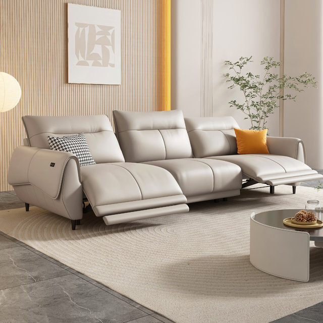 Breer Zero Wall Electric Functional Sofa Leather First Layer Cowhide Straight Row Adjustable Multifunctional Sofa ສາມຄົນ