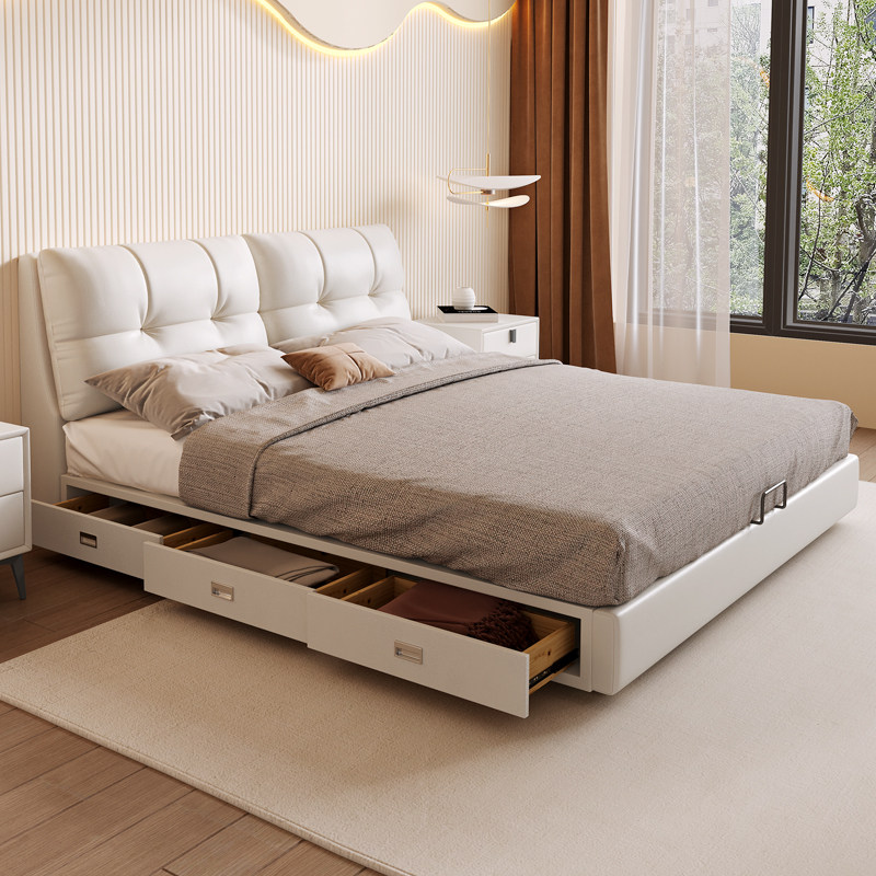 Modern minimalist leather bed master bedroom wedding bed Italian light luxury soft bag bed 1 8m minimalist double soft bag leather art bed