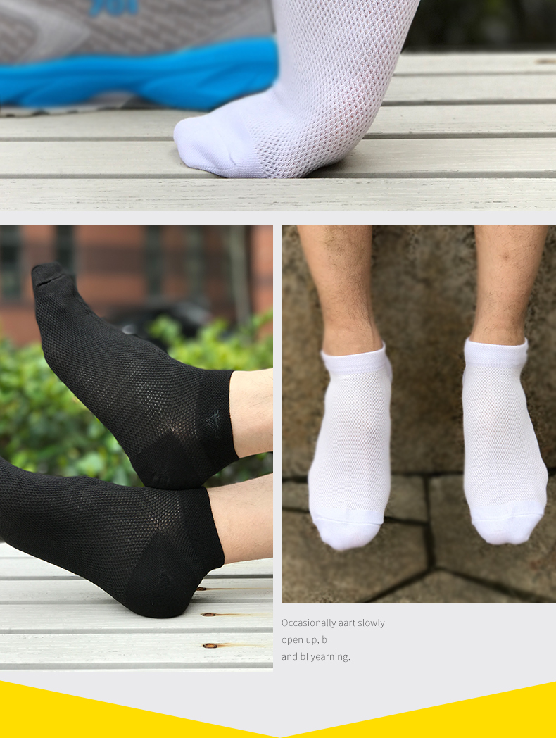 Bảy con sói sợi carbon màu đen lưới hollow ship socks nam thể thao mùa hè tre siêu mỏng thoáng khí low-cut vớ