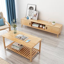 Nordic TV cabinet coffee table combination small household living room bedroom modern simple floor cabinet against wall TV cabinet