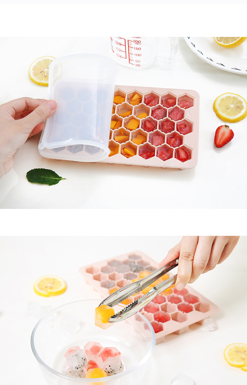 Wisdom Lady Silicone Ice Cube Khuôn 38 Lưới Honeycomb Ice Cube Box with Ice Box Baby Food Box Frozen Ice Cube - Tự làm khuôn nướng khuôn rau câu trung thu