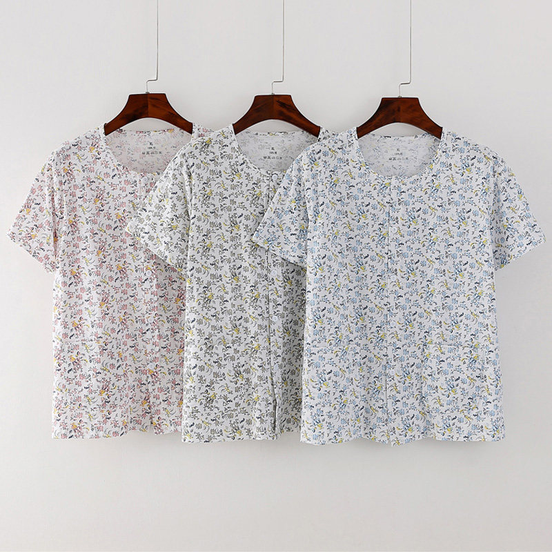 Middle-aged and elderly half-sleeved vest women's pure cotton large size button-down sweatshirt mother cotton short-sleeved home pajamas summer