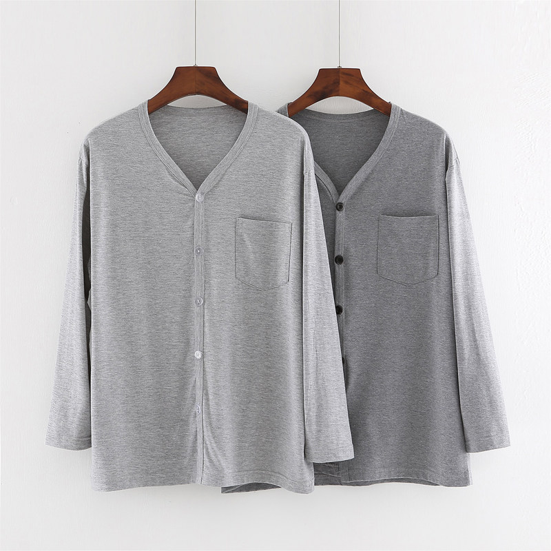 Middle-aged and elderly men long sleeve cardigan autumn clothes old man pure cotton thin old man undershirt plus size loose daddy dress grandpa