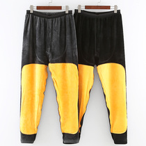 Mens pure cotton plus fat plus knee pads warm pants thickened middle-aged and elderly extra-large plus velvet high-waist cotton pants winter underwear