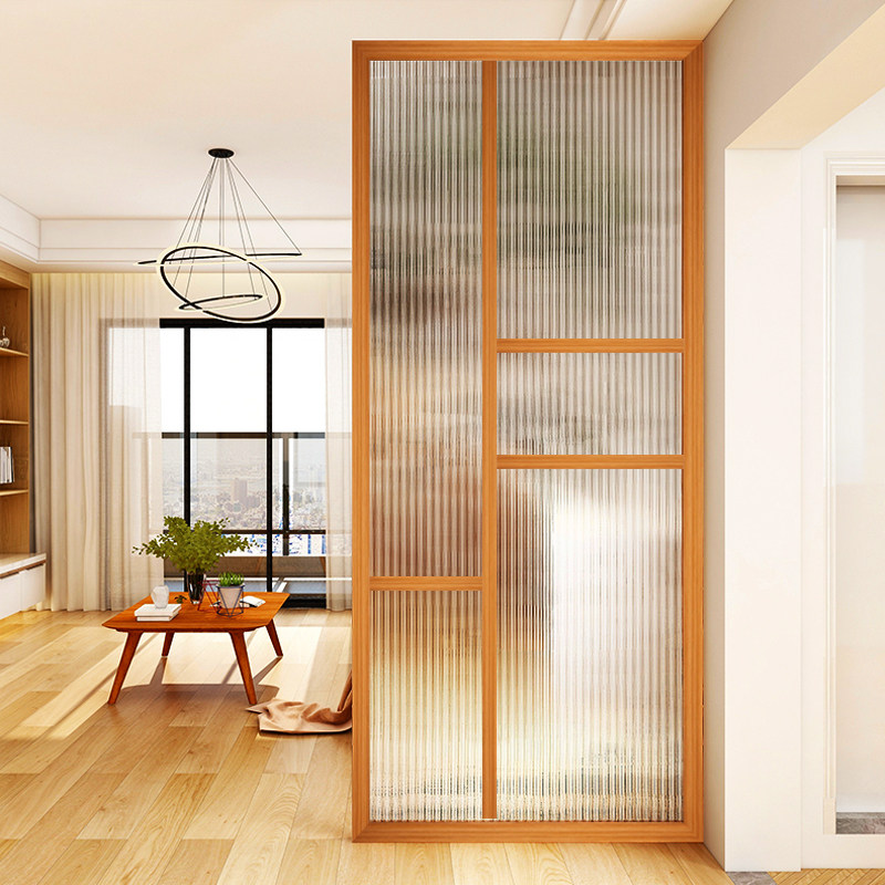 Nordic Day Style Custom Solid Wood Border Screen Long Iridescent Glass Genguan Partition Living Room Entrance Home Extremely Simple Log