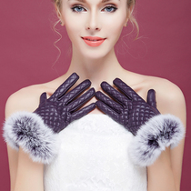 Rabbit hair women winter gloves thickened warm winter soft leather beauty driving girlfriends pink mountain climbing warm gloves