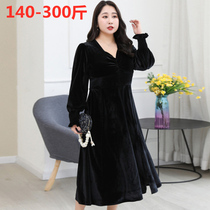 2021 Spring and Autumn New 300 Jin size long sleeve dress 240 fat mm retro waist long skirt