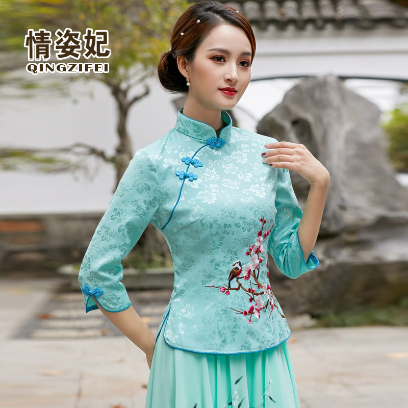 gió của Trung Quốc đang lớn Han quần áo retro thêu quần áo trà kiểu Trung Quốc Tang kiểu quốc gia gió cải tiến áo sườn xám hai mảnh hè