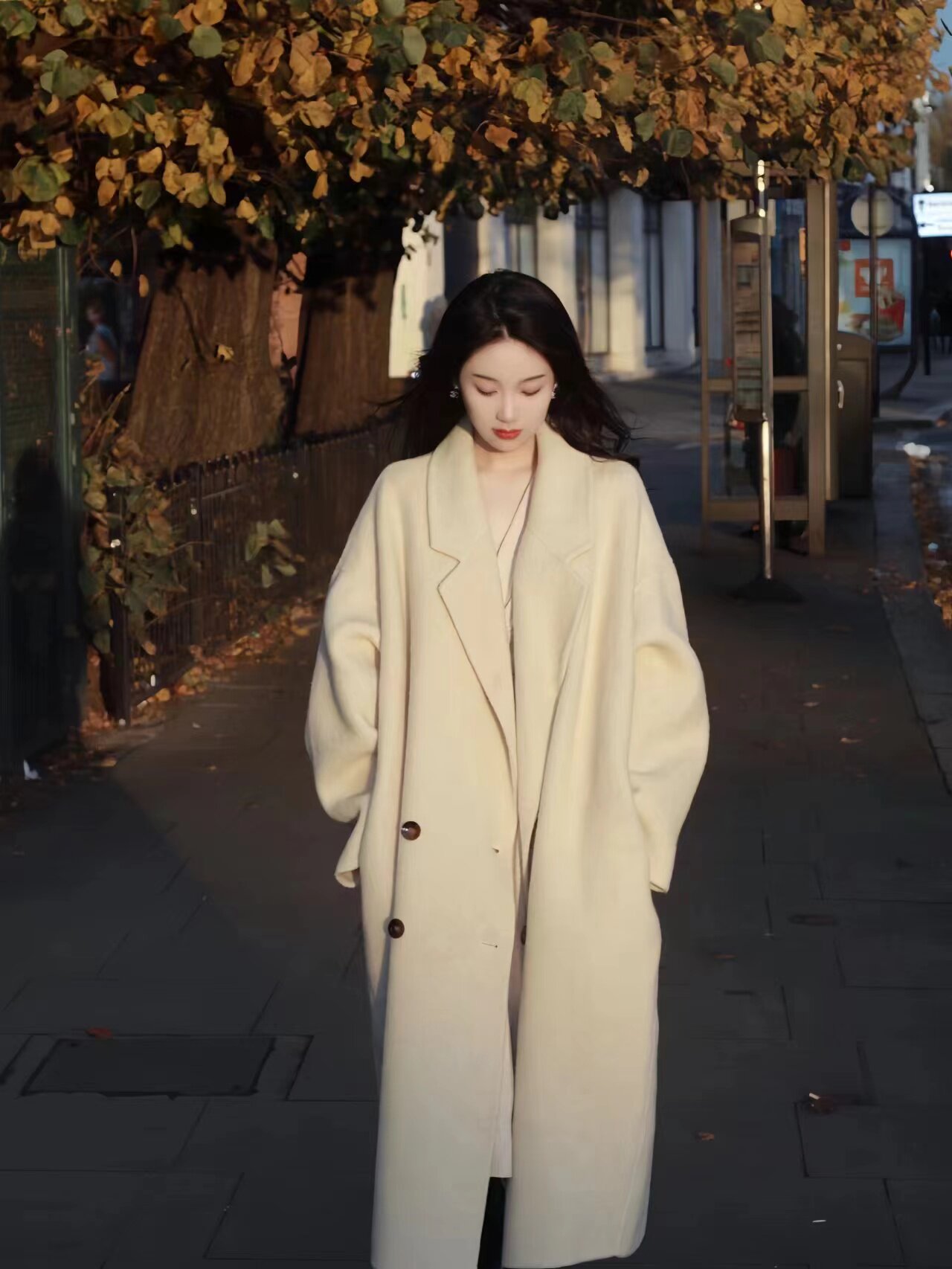 Double face cashmere big coat woman with long style 2023 autumn winter new oat color Korean version loose with kneecap wool coat-Taobao