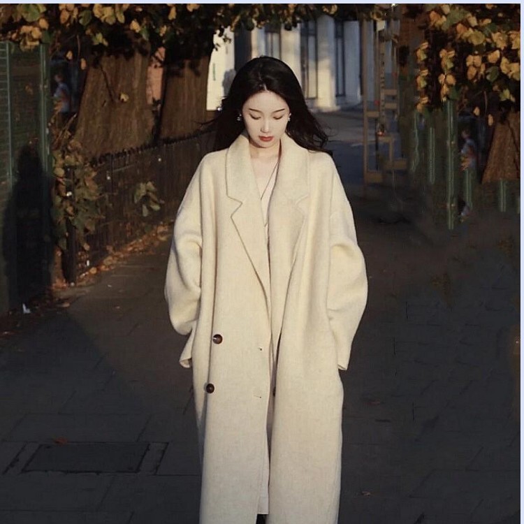 Oatmeal White Double-Sided Cashmere Coat for Women, Mid-Length, 25 Autumn and Winter New Style, Korean Style, Super Nice Woolen Coat