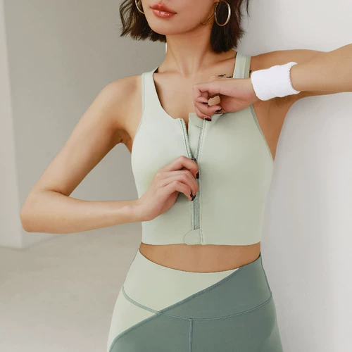 Высокопрочная противоударная спортивный бюстгальтер, длинная цепочка с молнией, майка топ, одежда для йоги, для бега