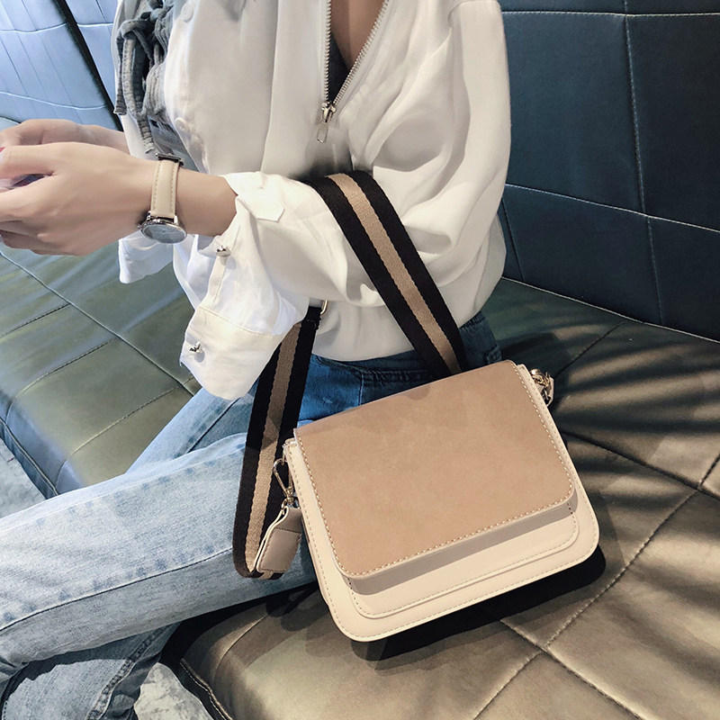 Bag women 2021 new trendy frosted small square bag Korean version wide shoulder strap all-match single shoulder messenger bag multi-card bag women's bag