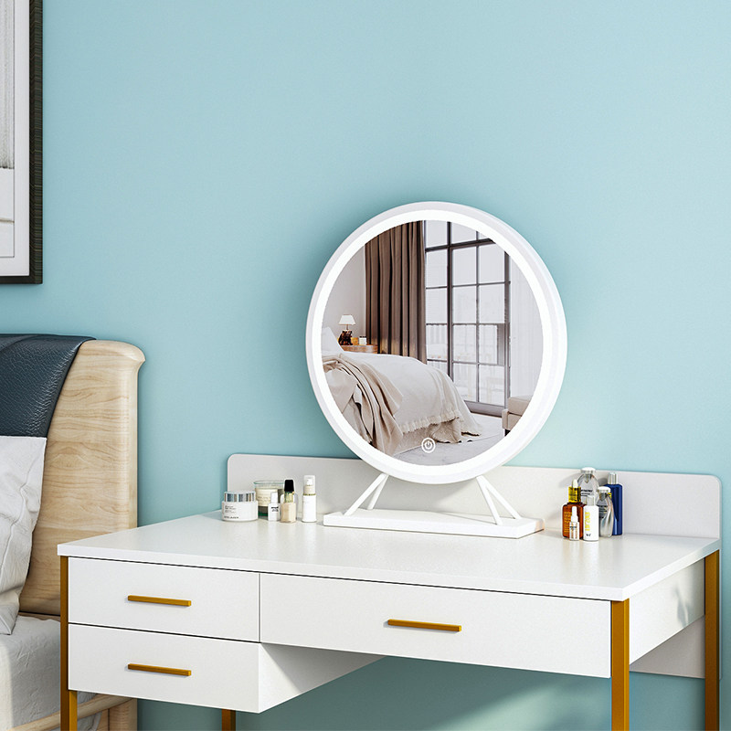 Net Red Dresser Round Cosmetic Mirror Intelligent Desktop Led Lamp Mirror Home Girl bedroom Desktop Tonic Light Mirror 