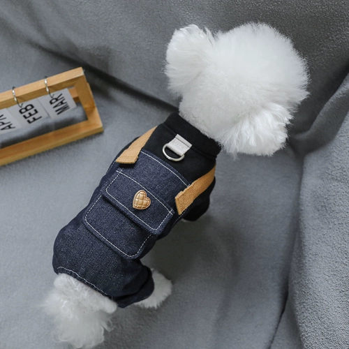 Собачья одежда Бишон Померанская маленькая собачья весна и осенняя красивая джинсовая комбинезон повседневная четвероногий одежда удобно