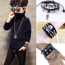 Childrens Personality Rivet Leather Handband Kids Teen Punk Bracelet Boys and Girls Fashion Street Dance Performance Accessories