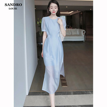 Day Faculty light extravaganza 2022 Summer new French style long dress Frosty Wind Advanced Sensation Cashew Blue Sky Silk Dress Woman