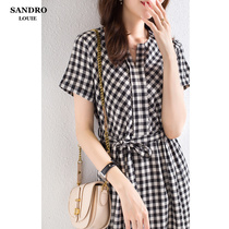 Day Ensemble Light Extravagant Black And White Plaid dress 2022 Summer New linen Hemp Cotton Linen Cashew slim dress Children