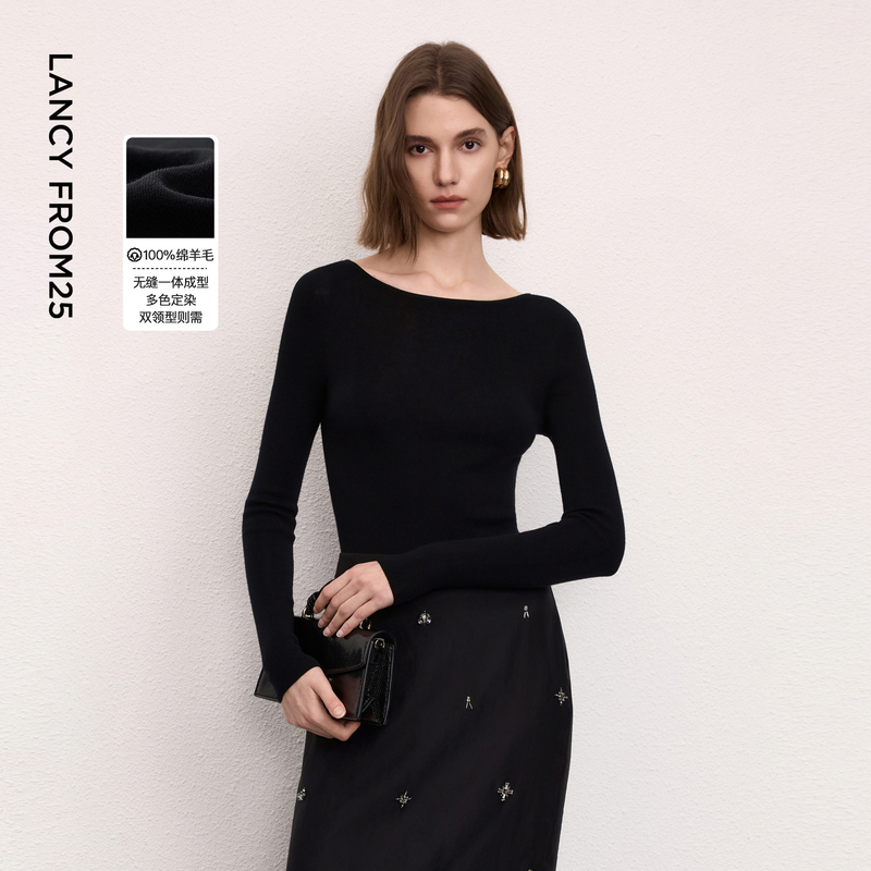 Machine Washable C-Position Knit High-End Wardrobe Langzi 25 Pure Wool Knit Sweater for Layering, New Spring and Autumn Style for Commuting