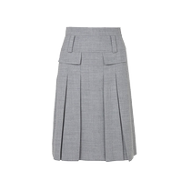 Langzi Wool High Waist College Style Slim Gray Womens Skirt Long Skirt Spring and Autumn New Pleated Skirt